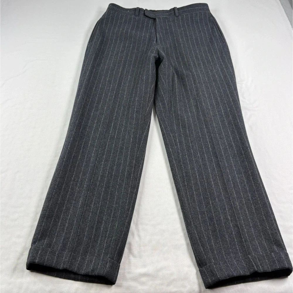 Vintage Polo Ralph Lauren Wool Pants Mens 33x32 (Fits 32x29) Gray Striped Slacks